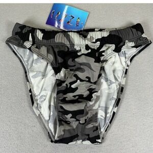 Uzzi Swim Briefs Mens Medium‎ Black Camo Stretch Lined Swimwear NWT